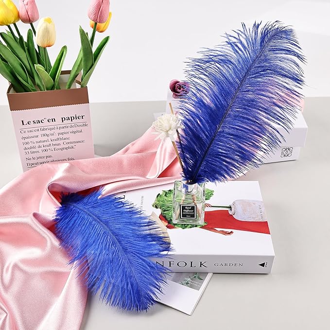 THARAHT Blue Ostrich Feathers 12pcs Natural Bulk 8-10Inch 20cm-25cm - Image 6