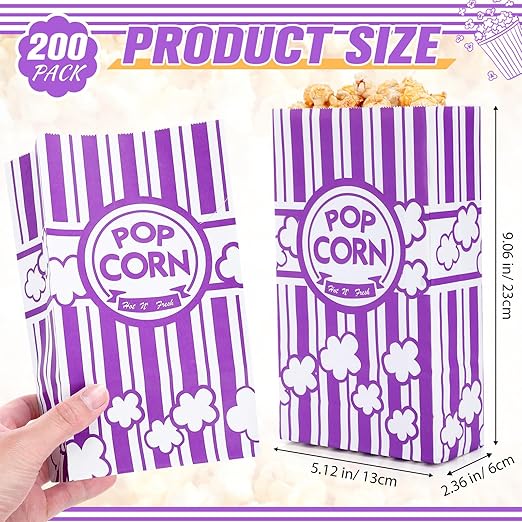 Leinuosen 200 Pcs Paper Popcorn Bags Bulk 2 oz Large Flat Bottom Boxes - Image 2