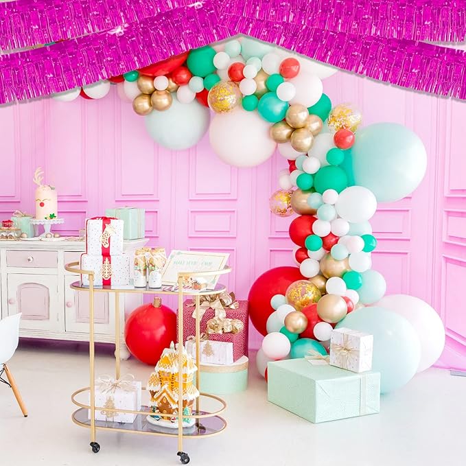 6 Pack 10 Feet Pink Metallic Foil Fringe Garland Rectangular Banner - Image 4