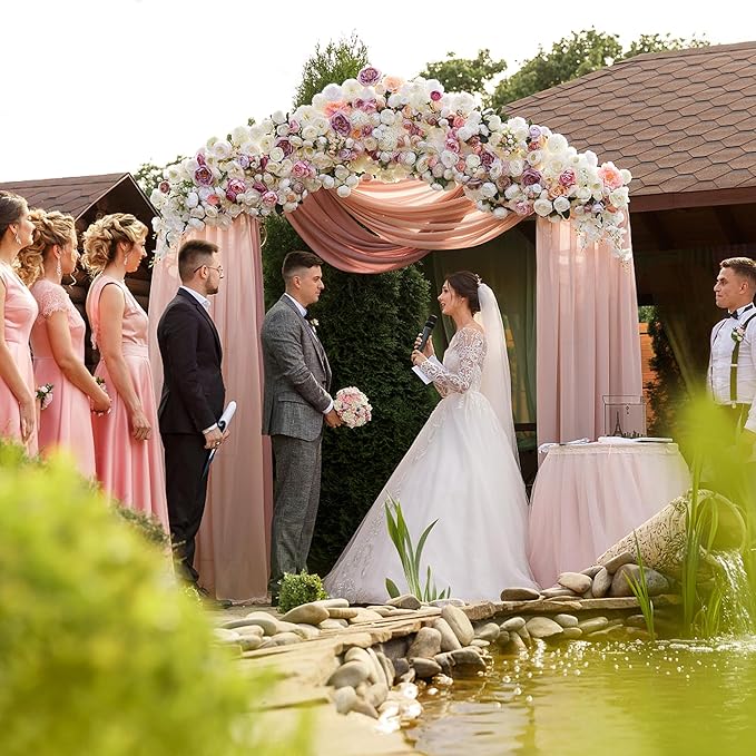 Wokceer Wedding Arch Draping Fabric 2 Panels 28.7" x 20FT Dusty Rose Sheer - Image 6