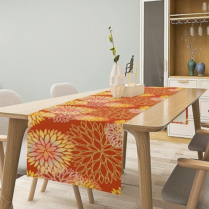 Yellow Floral Table Runner, Chrysanthemum Autumn Spring Summer Vintage Modern - Image 4