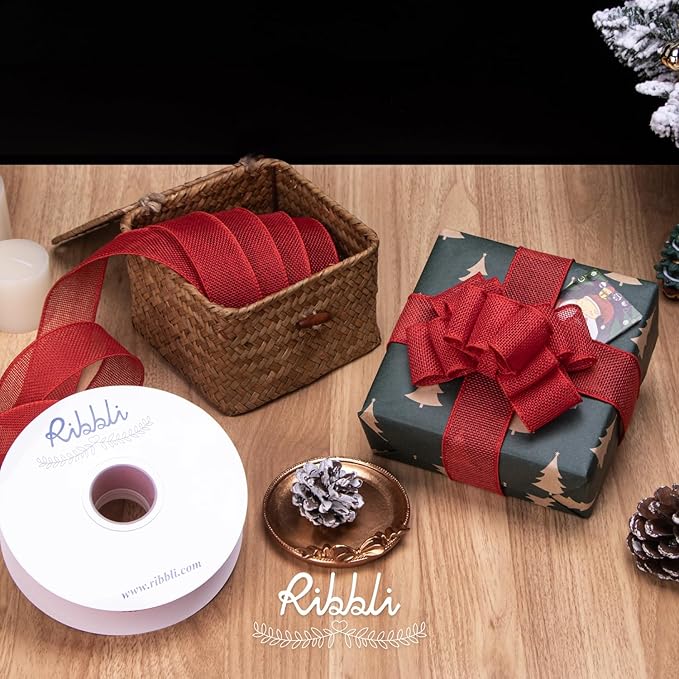 Ribbli Red Burlap Wired Ribbon, 1-1/2 Inch x 10 Yard, Wired Edge Ribbon - Image 2