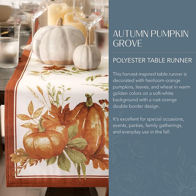 Elrene Home Fashions Autumn Pumpkin Grove Fall Runner, Seasonal Table Decor - Image 2