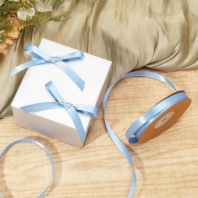 LaRibbons Light Blue Satin Ribbon 3/8 Inch 25 Yards Luxury Double Faced Blue - Image 2