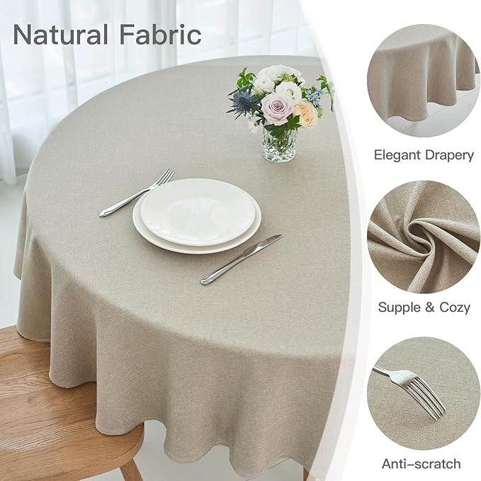 maxmill Round Linen Textured Tablecloth Spill-Proof Stainproof Wrinkle Free - Image 4