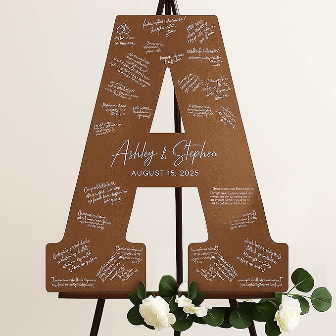NAZENTI Wedding Guest Book Alternative Wooden Letter Personalized, Custom - Image 6