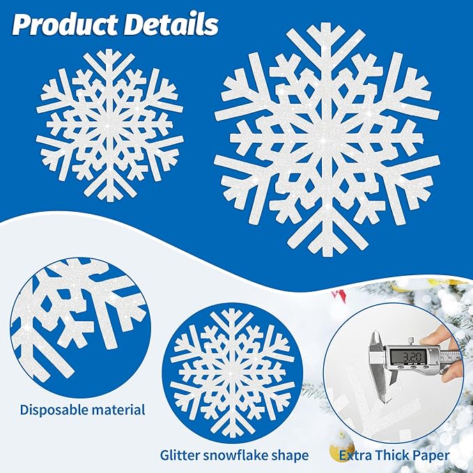 30Pcs Snowflake Paper Placemats Christmas Sliver Glitter Disposable Place Mats - Image 3