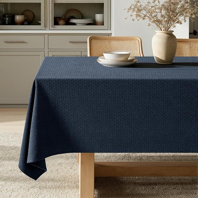 MIULEE Navy Linen Cottton Table Cloth Rectangle Tablecloth Waterproof by MIULEE