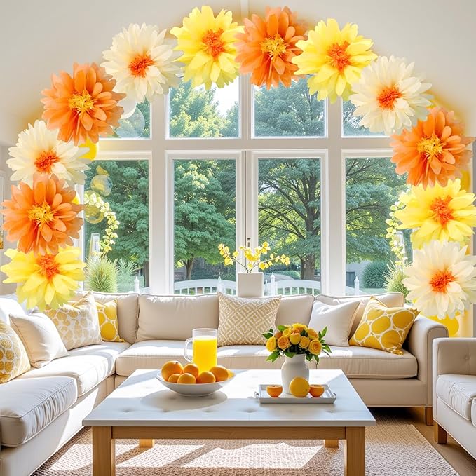 12 Pcs Daisy Tissue Paper Pom Poms Fall Party Decorations Orange Yellow Tissue - Image 6