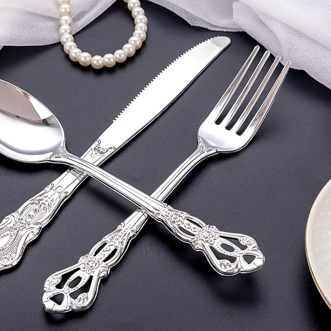 40PSC Silver Plastic Cutlery - Image 4