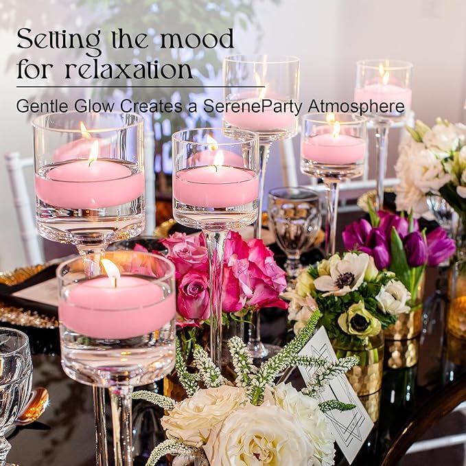 12 Pcs 3 inch Romantic Pink Floating Candles, Smokeless and Unscented, Burns - Image 8