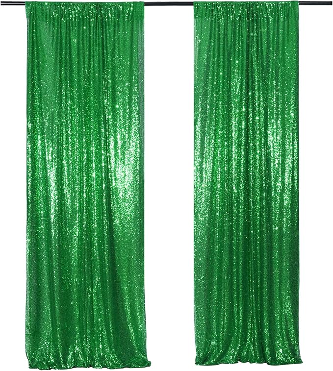 Poise3EHome 4Pcs 2Ft x 8Ft Green Sequin Backdrop Curtains, Glitter Photography - Image 5