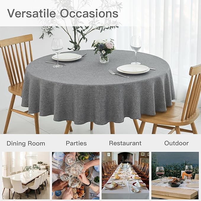 maxmill Round Linen Textured Tablecloth Spill-Proof Stainproof Wrinkle Free - Image 9