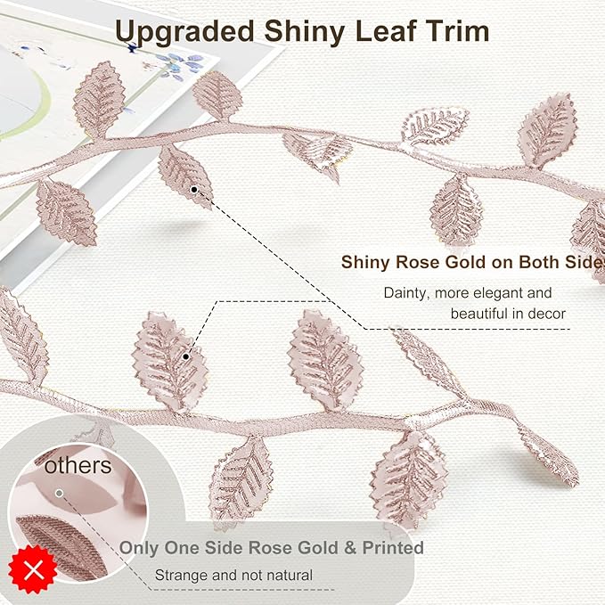 Naidiler Rose Gold Leaf Ribbon, Artificial Vines Leaves String Trim Ribbon Wild - Image 2