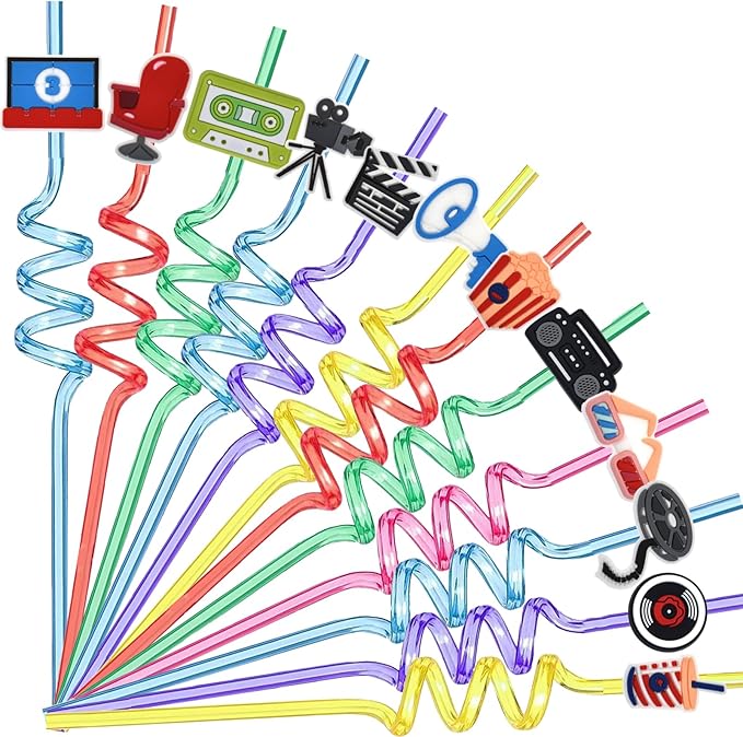 24 Pcs Movie Night Party Plastic Straws Movie Theme Party Supplies Projectors by Unknown