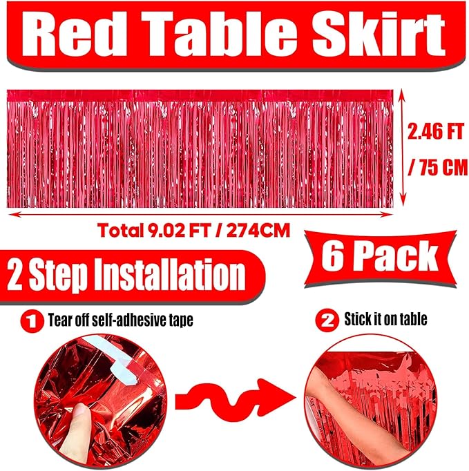 6 Pack 29x108 Inch Metallic Foil Fringe Tinsel Table Skirts Banner - Image 2