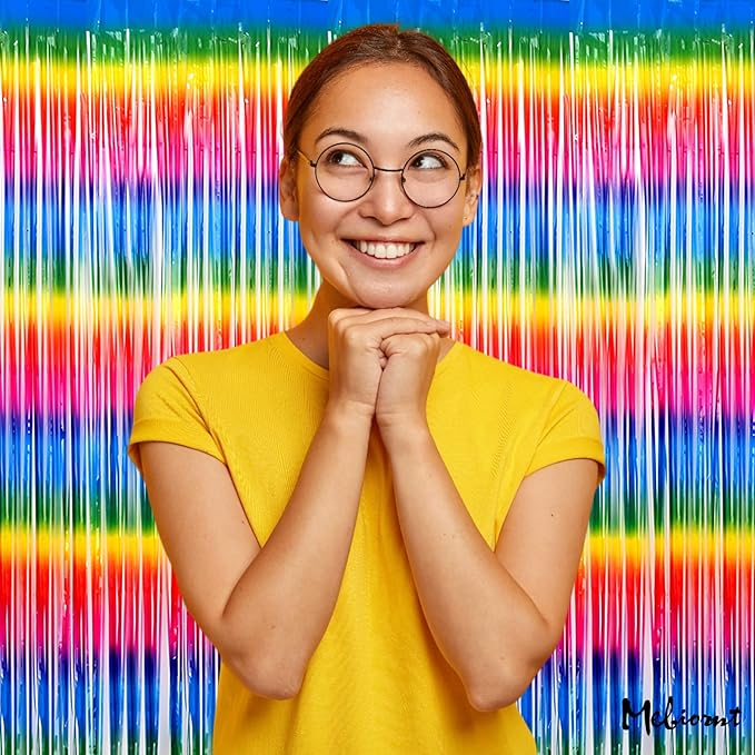 4 Pack Dark Rainbow Fringe Curtain Backdrop, 3.2Ft x 6.6Ft Metallic Tinsel Foil - Image 6