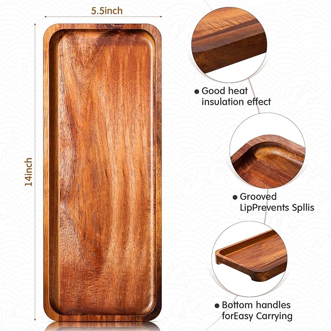 Roowest 5 Pack Solid Acacia Wood Serving Trays - Image 5