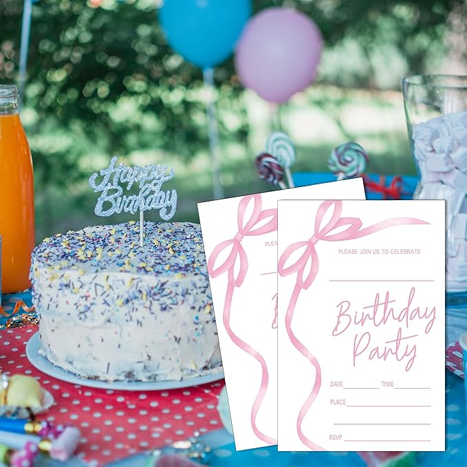 SIXEIGHT Pink Bow Birthday Invitations, 20 Party Invitations - Image 5