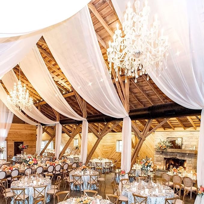 MODFUNS Ceiling Drapes for Weddings White Sheer Ceiling Draping 5x30ft 2 Panels - Image 2