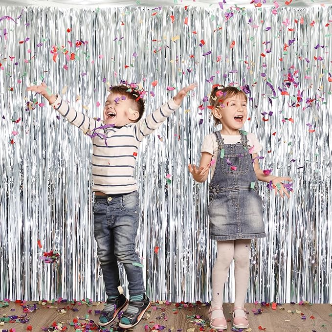 GOER 3.2 ft x 9.8 ft Metallic Tinsel Foil Fringe Curtains Party Photo Backdrop - Image 2