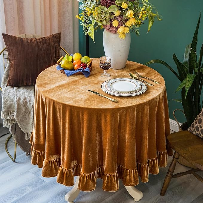 Velvet Tablecloth Luxurious Solid Round Table Cloth, Oblong Retro Farmhouse - Image 4