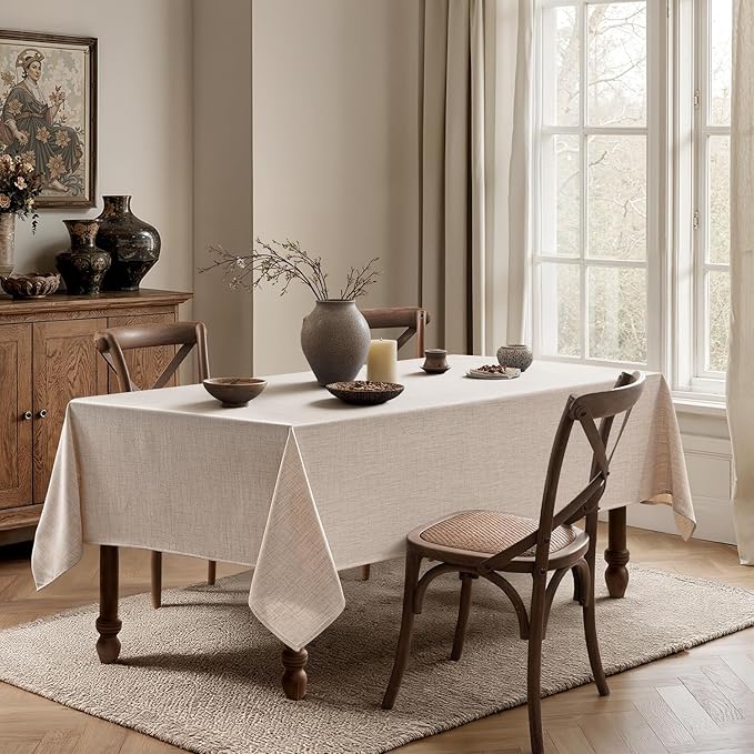 MIULEE Natural Linen Tablecloth 60x120 Inch Rectangle Table Cloth Waterproof - Image 4