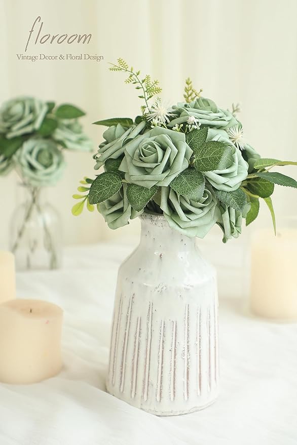 Floroom Artificial Flowers 50pcs Real Looking Elf Green Foam Fake Roses - Image 3