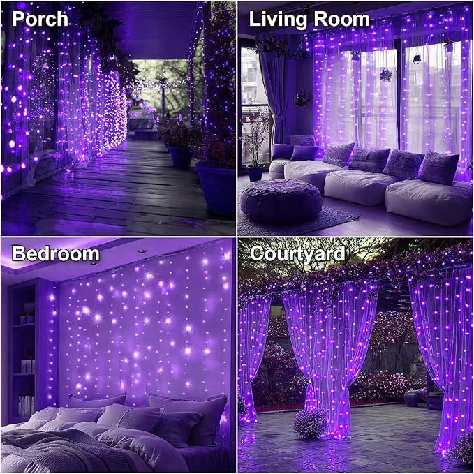 HXWEIYE 300LED Fairy Curtain Lights, 9.8x9.8Ft USB Plug-in 8 Modes Christmas - Image 6