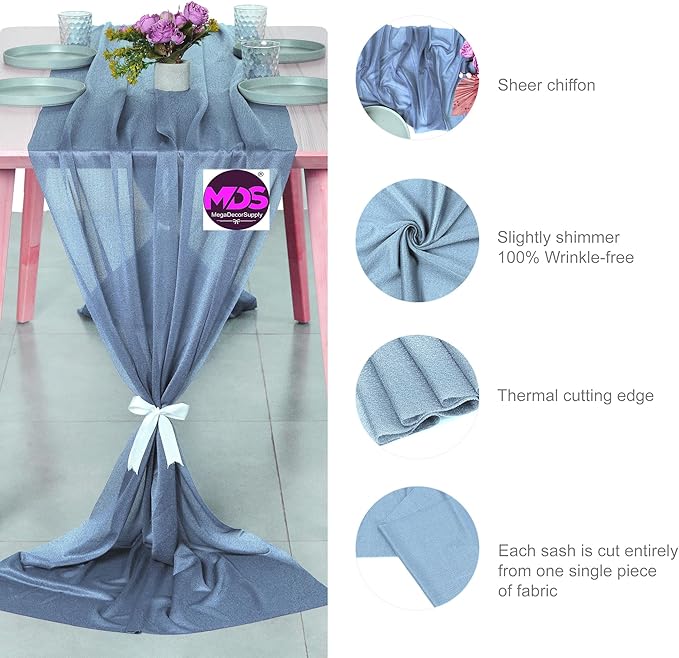 MDS 2 Pack 14ft Chiffon Table Runner 29 x 170 Inches Sheer Wedding Runner - Image 4