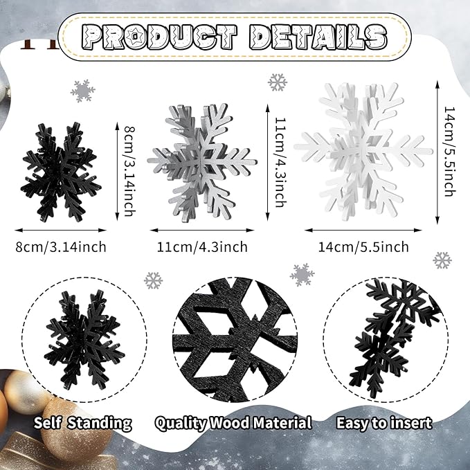 Bucherry 12 Pcs Wooden Snowflake Table Decor 3D Snowflake Tabletop Signs and - Image 2