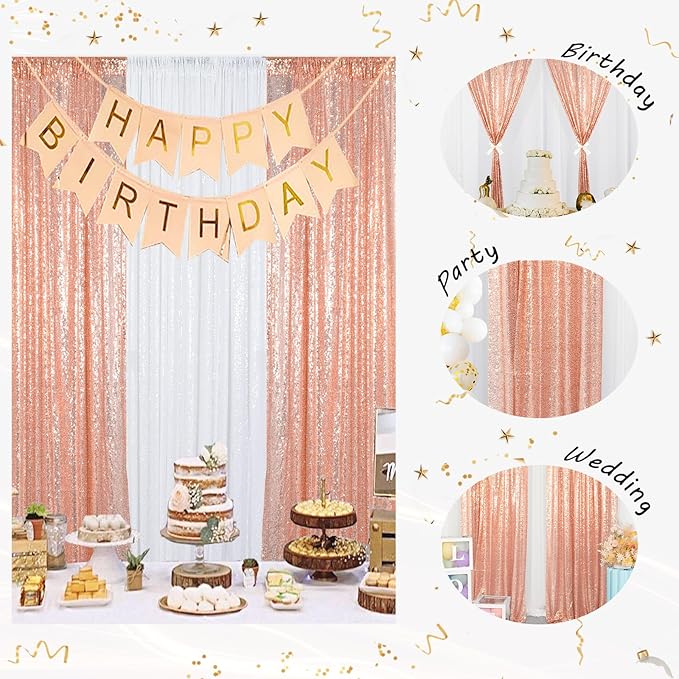 ShinyBeauty Rose Gold Backdrop Curtain 10ft Sequin Backdrop-Curtain 4 Panels - Image 4