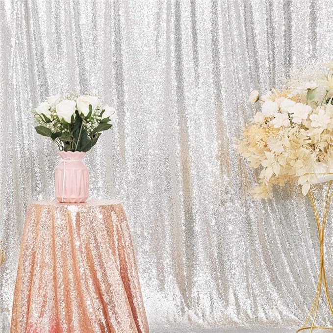 Eternal Beauty Silver Sequin Backdrop, 7x7 Ft Glitter Background Curtains - Image 7