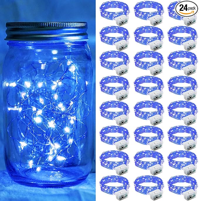 24 Pack Blue Fairy Lights 7Ft 20 LED Twinkle String Lights 3 Modes Battery by chzk