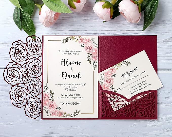 20 Pcs Laser Cut Wedding Invitations Card Pocket - Image 2