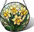 Stained Glass Window Hanging, Daffodil Plant Flowers Sun Catchers Diamond Glass by DASTOLL
