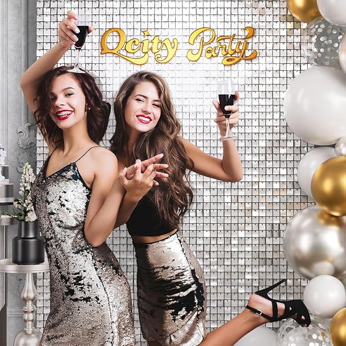 Qcity Mirror White Sequin Wall Backdrop 36PCS, Square Sequin Glitter Backdrop - Image 9
