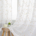 VISIONTEX White Sheer Voile Curtains, Decorative Orange Leaves Embroidery Faux by VISIONTEX