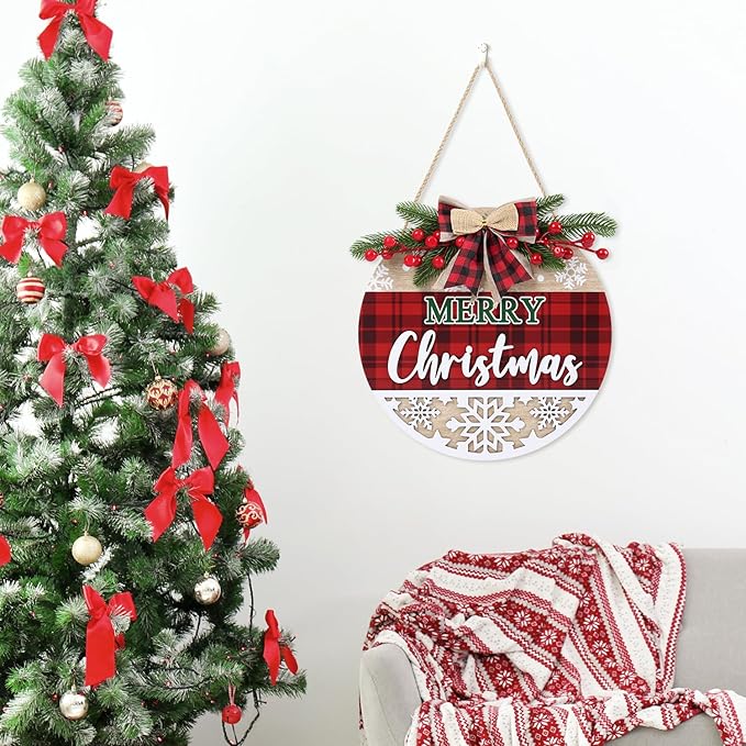 CHDITB 3D Merry Christmas Front Door Sign Wreath, Rustic Farmhouse Xmas Decor - Image 5