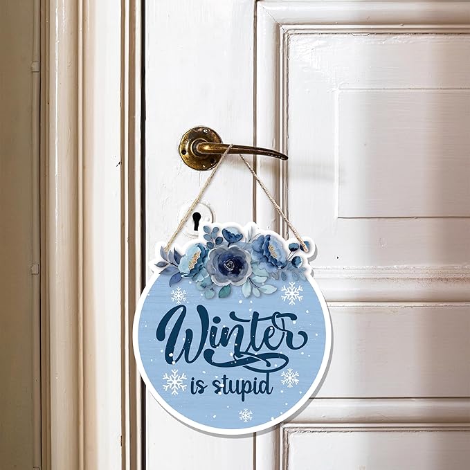CGBHW Funny Navy Blue Winter Christmas Wooden Sign, Winter Snowflake Snowy - Image 2