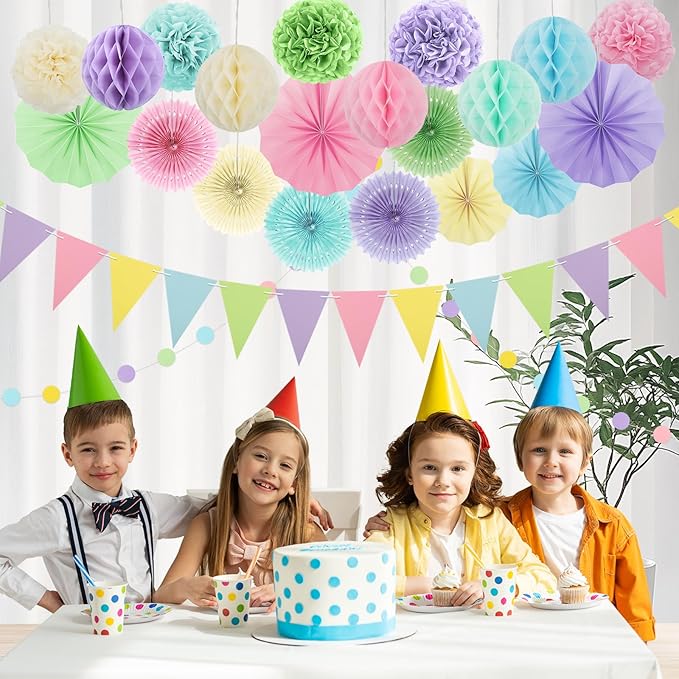 Pastel Party Decorations, Pom Poms Flowers Packs - Image 2