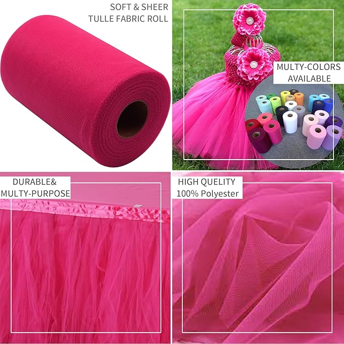 Fuchsia Tulle Fabric Rolls 6 Inch by 200 Yards Fabric Spool Tulle Ribbon - Image 5