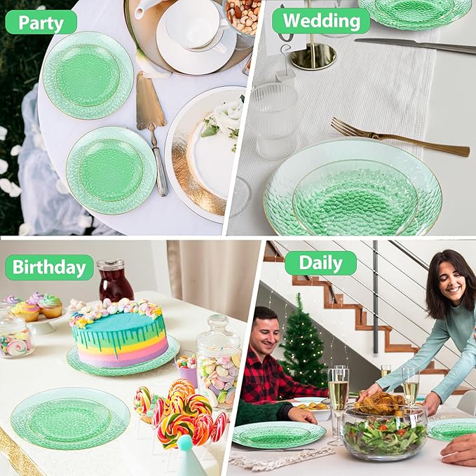 Rubtlamp 100 Pcs Green And Gold Plastic Plates - Image 5