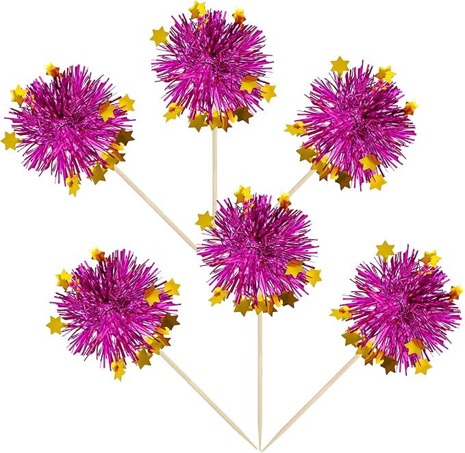 Ephlyn 30Pcs Foil Firework Cupcake Toppers Party Birthday Cake Toppers Supplies - Image 3