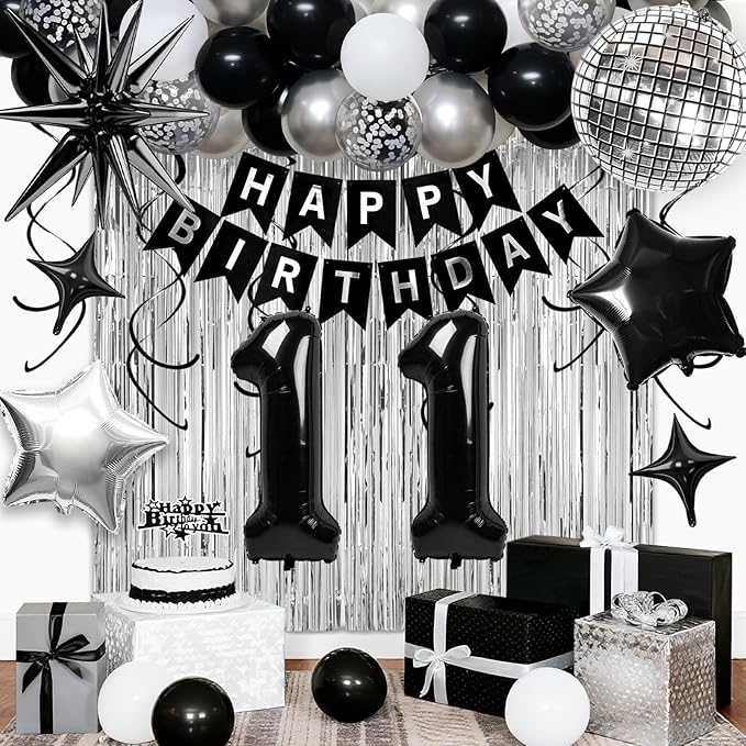 11th Birthday Decorations for Boys Girls, Fringe Curtains Kit by Birthdaypartyexpert