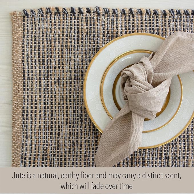 Chardin Home Natural Jute & Grey Placemats, 13x19 Inch Dining Table Placemats - Image 2
