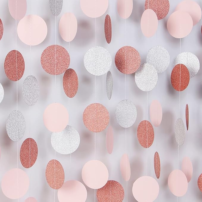 Rose-Gold Pink Silver Party Decorations - 52Ft Paper Streamer Women Girls Happy by HongTongTong