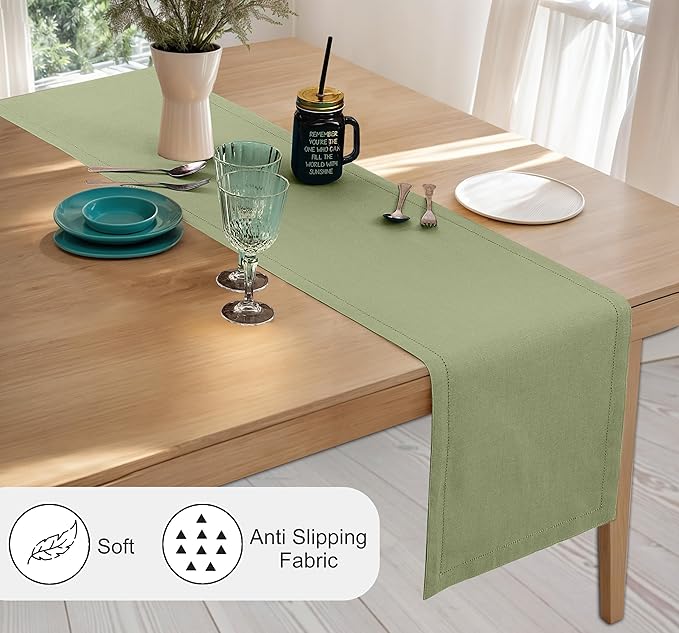 Ruvanti Linen Table Runner 72 Inches, Classic Hemstitch, Non-Slipping, Stain - Image 2