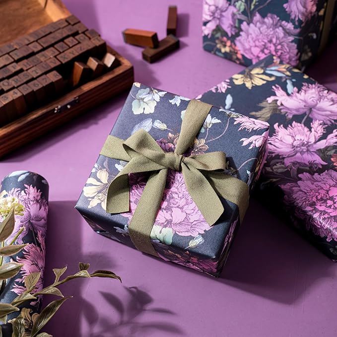 WRAPAHOLIC Kraft Floral Wrapping Paper Roll - Image 5