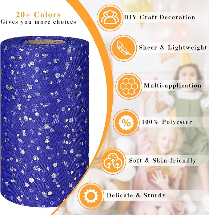 Glitter Tulle Rolls, 6” by 50 Yards Sequin Tule Netting Fabric Tulle - Image 2